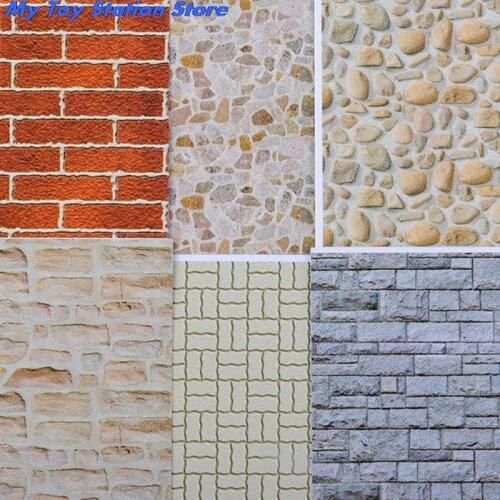 2pcs DIY Dollhouse Floor Sticker Kitchen Bathroom Wall Paste Wood Floor Wall Paper Doll House Furniture Toys