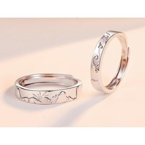 2021 Drop Shipping Cute Romantic Style Mountain Sea Couple Rings Silver Color Enamel Women Man Universal Lovers Luxury 1Pcs Ring