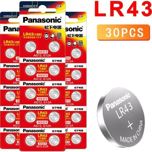 30PC PANASONIC AG12 LR43 186 0%Hg for Watches Toys 1.5V Cell Alkaline batteries For calculator 0%Hg