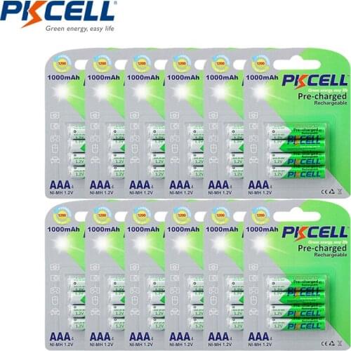 48Pcs/12Pack PKCELL 1.2V AAA 1000mAh Rechargeable Battery low self discharge NIMH AAA battery For camera