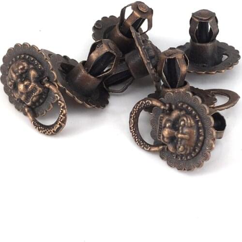 5PCS 18x24mm Antique Copper Lion Head Pull Handle Ring Knobs for Wardrobe Drawer Door Jewelry Gift Box Case