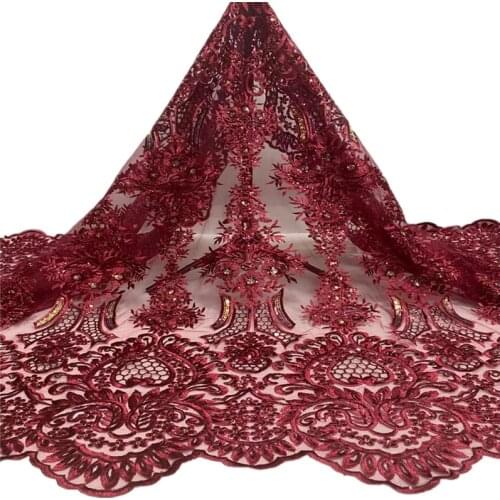 African Lace Fabric 5Yards French Lace Fabric 2021 High Quality Lace Nigerian Sequins Lace Fabrics For Wedding Sewing xh-150