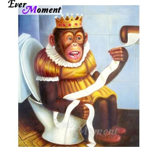 Ever Moment DIY Diamond Painting Monkey on Toilet Diamond Mosaic Full Square Drills Rhinestone Artwork Home Decoration ASF1235
