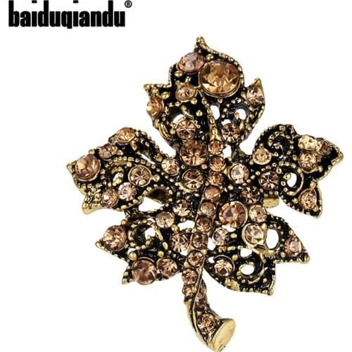 Baiduqiandu New Arrival Coffee Crystal Leaf Brooch Pins Vintage Jewelry for Women Dress Coat Decotation Accessories