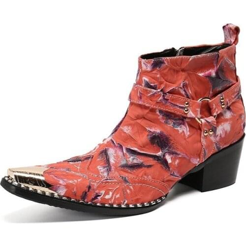 Genuine Leather Men Boots Metal Square Toe Party Men Designer Patchwork Ankle Boots Zipper Slip on Motorcycle Short Boots Botas