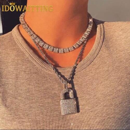 Bling 5A Cubic Zirconia 5mm CZ Tennis Chain Iced Out Lock pendant Necklace 2021 Valentines Day Gift Hip Hop Bling Women Jewelry
