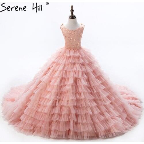Baby Peach Pageant Dresses For Girls Glitz Flower Girl Dresses Sleeveless Ball Gowns Girls Communion Dress 2020 HTA0005