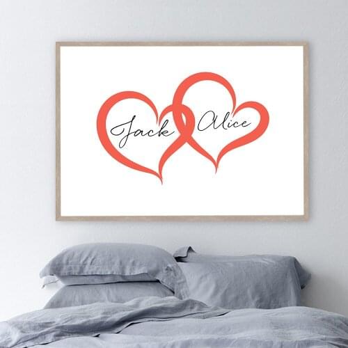 Double Red Heart Couple Names Print Art Personalised Couple Name Art Custom Print Personalised Engagement Gift for Room Decor