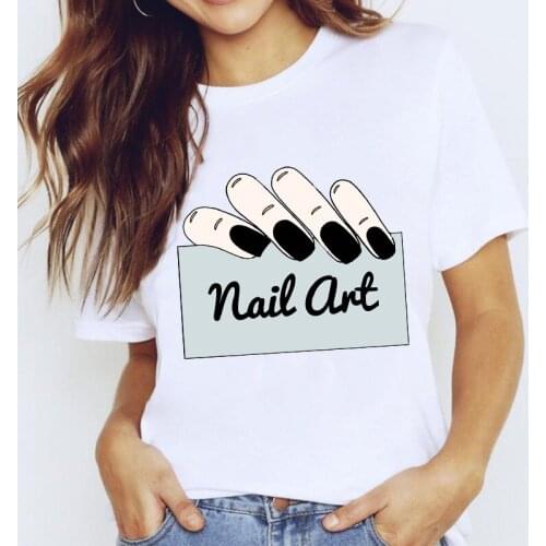 T-shirts Top for Women Cartoon Kawaii Clothes Fingernail Nail Art Clothing Print Lady Graphic T Shirt Female Tee T-Shirt