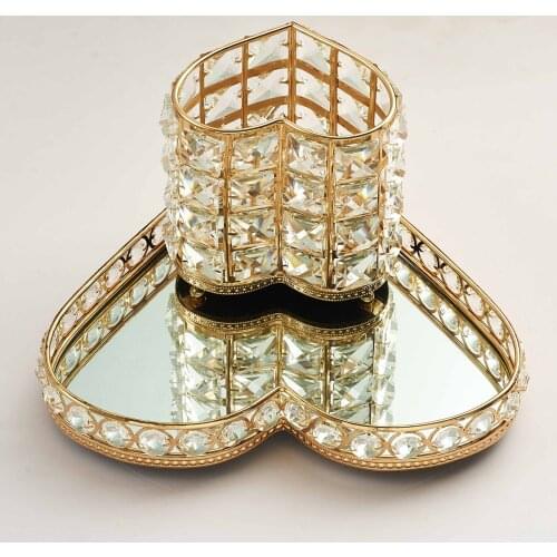 IMUWEN Crystal Candle Holder Desktop Storage Pen Holder Display Plate Wedding Centerpieces For Home Office Party Decoration