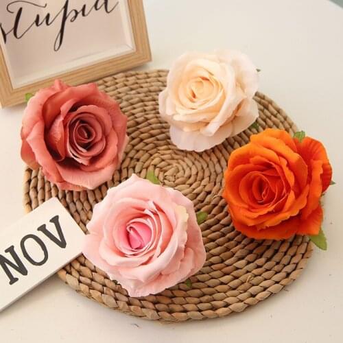 10CM 9Color Artificial Flower Heads Rose For DIY Supermarket Background Road Led Wedding Silk Decorative Flower Flower Bouquet