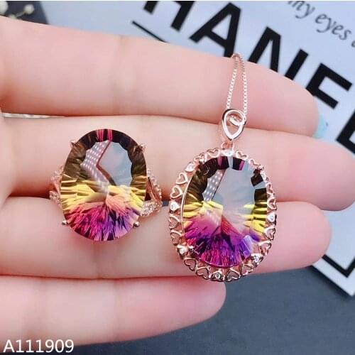 KJJEAXCMY boutique jewelry 925 sterling silver inlaid Ametrine necklace pendant ring Womens Suit beautiful