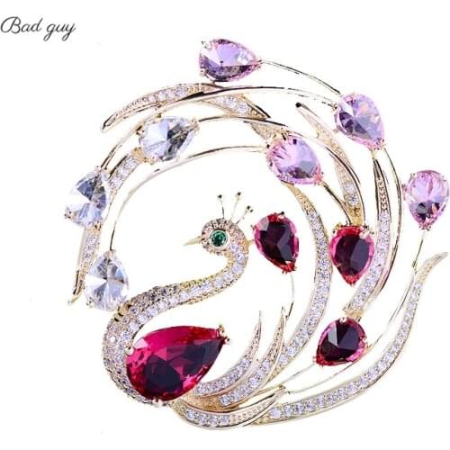 Colorful Gems Peacock Brooches Luxury Jewelry 2021 Vintage Pin For Women Clothes Scarf Buckle Garment Accessories Jewelryes Gift