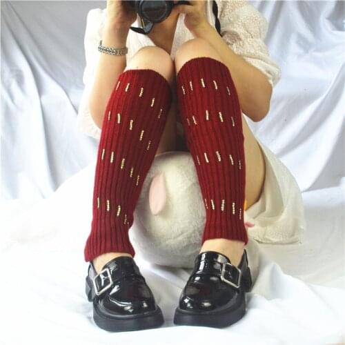 Sweet Hipster Crystle Women Leg Warmer Lady Knee-length Stretch jk Sock 2021 Winter Personality Street Gothic Cool Knit Socks
