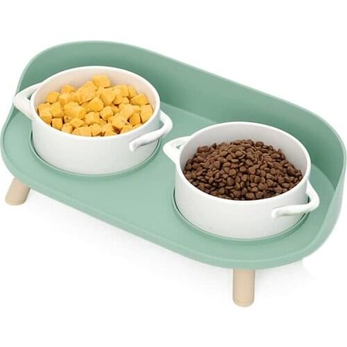 Dog Cat Bowls, Ceramics Dog Cat Food Bowl, Raised Dog Cat Water Bowls Stand with No-Spill Design, 5 Inches Ceramic Bowl