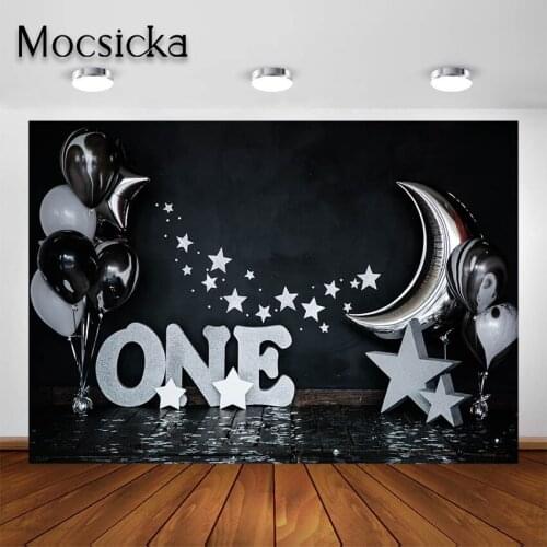 Mocsicka Star Moon Photography Backdrop 1st Birthday Cake Smash Baby Kid Portrait Photoshoot Background for Photographic Studio