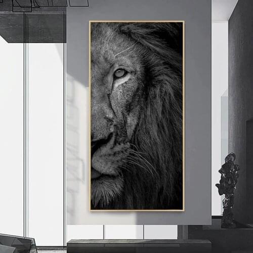 Black White Lion Wall Art Canvas Painting Posters and Prints Wild Animal Wall Art Pictures for Living Room Home Decor