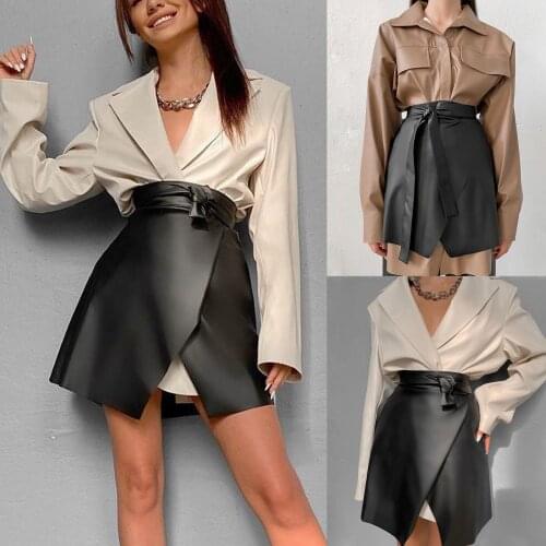 2021 New Black Fashion Elegant Pu Leather Skirt Womens Sexy Girdle Leather Skirt Bandage Solid A-line Skirt Mini Skirt