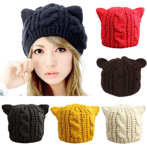 Newest Arrivals Fashion Hot Women Casual Braided Devil Horns Cat Ear Crochet Knit Beanie Ski Cap Womens Winter Warm Hat