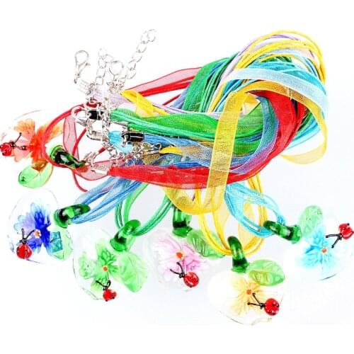Wholesale 6pcs necklaces handmade Murano Lampwork Glass Mixed Color Insect Apple Pendants Charms Cords Necklaces HOT
