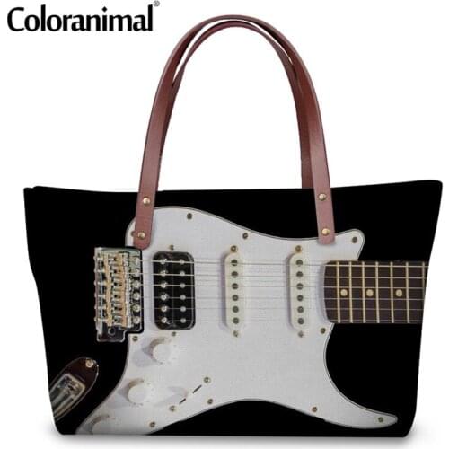 Coloranimal Music Notes Women Casual Handbag Brand Design Luxury Womans Large Capacity Shopper Bag Vintage 3D Guitar Print Bag