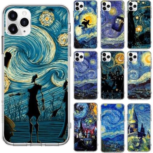 Van Gogh Starry Night Star Phone Case Transparent for iPhone 6 7 8 11 12 s mini pro X XS XR MAX Plus cover funda shell