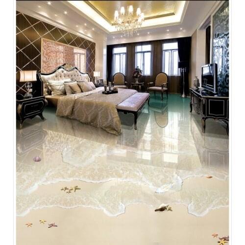 Modern Custom 3D Floor Mural Beach Waves Seascape 3D Flooring Non-slip Waterproof Self-adhesive PVC Wallpaper