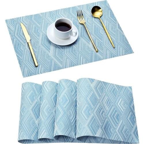 Woven Vinyl Placemats Heat-Resistant Stain Resistant Anti-Skid Washable Tableware PVC Rectangle Table Mats for Wedding Kitchen