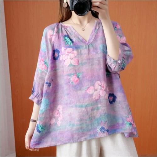 Traditional Chinese Style Clothing Women Casual Irregular Hem Blouse Cheongsam Plus Size Tops Cotton Linen Hanfu T-Shirt 12145