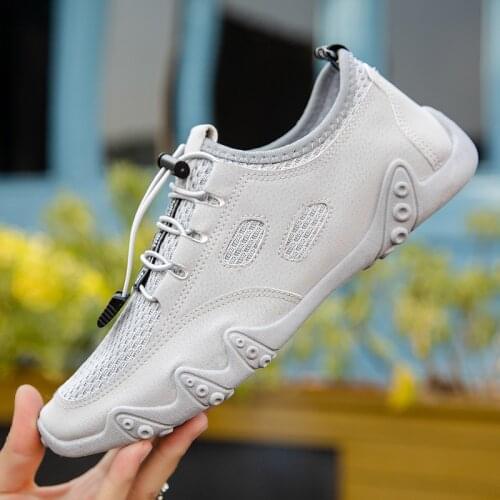 Summer Mens Shoes Sports Shoes Cowhide Fashion Casual Shoes Breathable Driving Moccasin Shoes Lace-Up Mens Shoes Outdoor Shoes