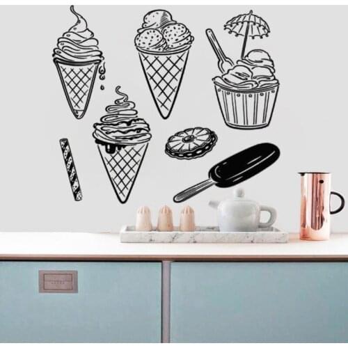 Vinyl wall Decal Ice cream Sweets Cafe Dessert Waffle Fast Food Pastry Wall Decal Window Sticker Handmade restaurant decor HQ365