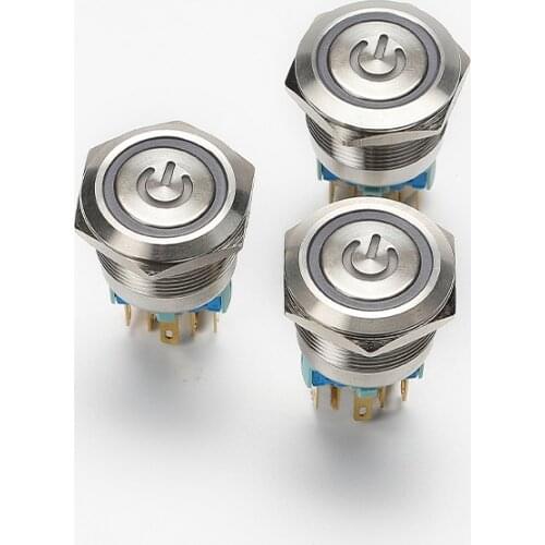 YHJ series 6 pin 22mm waterproof illuminated anti-vandal metal push button switch with power symbol
