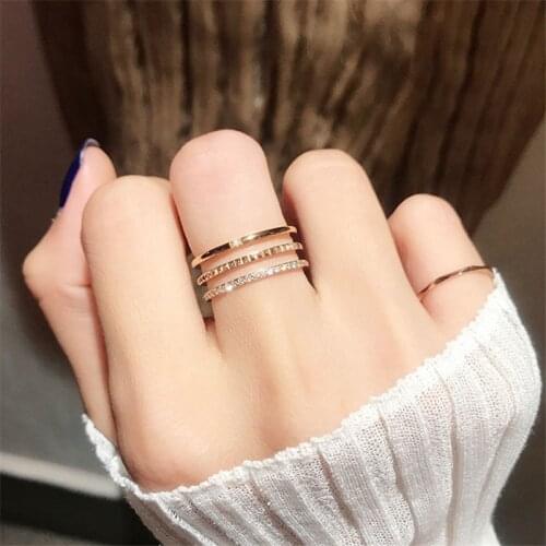 YUN RUO Micro Pave AAA Cubic Zircon Wedding Ring Bridal Rose Gold Fashion Titanium Steel Jewelry Woman Not Fade Drop Shipping