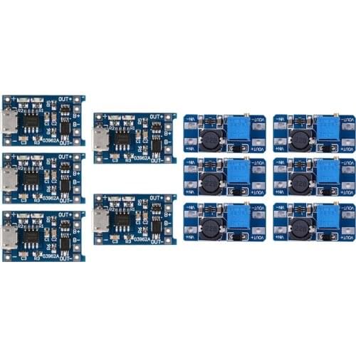 5 Pcs 1A 5V Micro-USB TP4056 Lithium Battery Power Charger Board Module with 6Pcs MT3608 DC 2A Power Booster Module