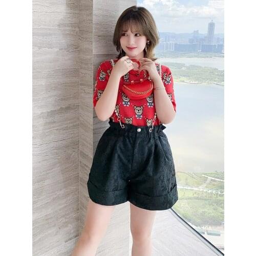 High quality Jacquard high waist buds waist head pearl chain sling straps shorts women summer new tender