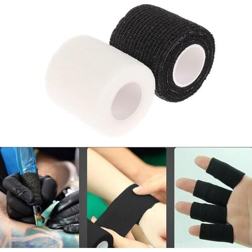 1Roll Tattoo Handle Bandage Tape Anti-slip Waterproof Disposable Self-adhesive Grip Cover Wrap Elastic Bandage Black White