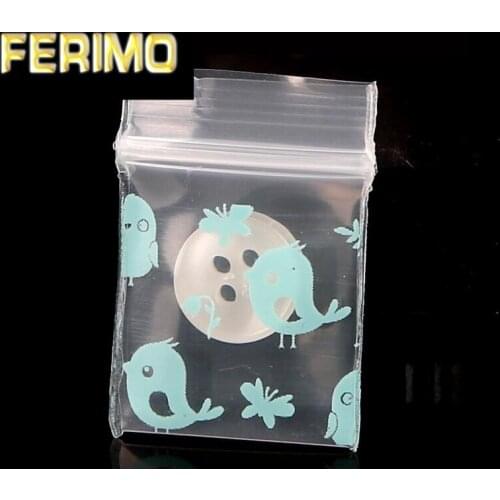 5 sizes Blue Bird Mini Bag Transparent Small Ziplock Bag Clear Plastic Zipper Bag Reclosable Storage Pouches Baggies 100pcs