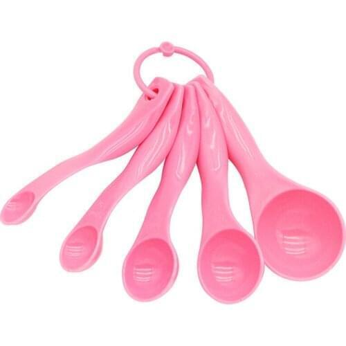 5pcs/set Kitchen Measuring Spoon Measuring Tools DIY Baking Supplies Hangable Pink PP Measuring Spoons With Double Scale G/ML
