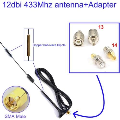 12dbi 433Mhz Antenna SMA Male Booster+An adapter SMA female to F TNC male female RF connector