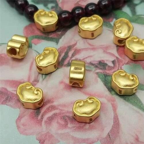 1pcs Pure 999 24K Yellow Gold Bead DIY Bracelet Ring Necklace Lucky 3D Smooth Cloud Lock Ruyi Pendant About 0.2g