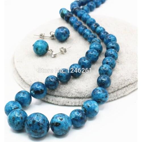 6-14mm Natural Ornaments Blue Epidote Beads Lucky Stones Necklace Chain Earrings Earbob Sets Women Gifts DIY Jewelry Accessories