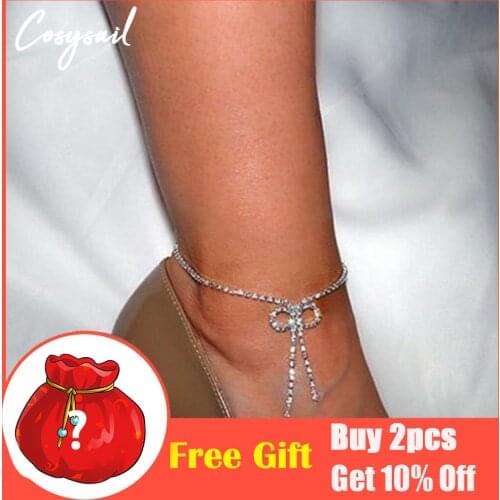 Cosysail Shiny Crystal Bow Knot Anklets for Women Simple Rhinestone Chain Anklet Cute Jewelry Accessory Gift