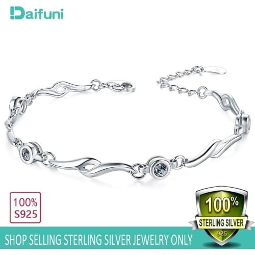 Daifuni Delicate 925 Sterling Silver Zirconia Bracelets Lightning Chain Women Bracelet Female Engagement Valentines Jewelry