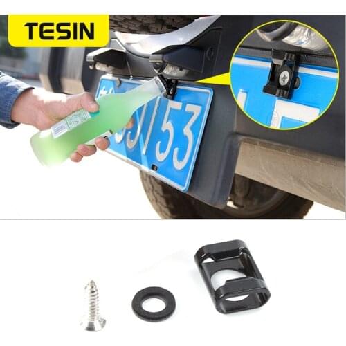 TESIN Car Rear License Plate Holder Bracket Mounted Part Screw Car Beer Bottle Opener for Jeep Wrangler JK 2007-2017 Accessories