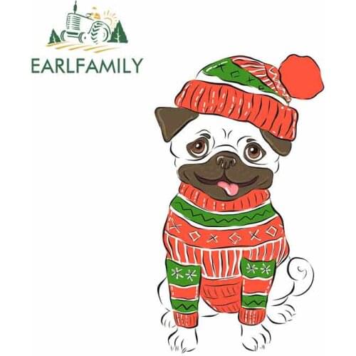 EARLFAMILY 13cm x 7.4cm for Dog Wearing A Hat Anime Car Stickers Vinyl JDM Bumper Trunk Truck Graphics Windshield Bumper Windows