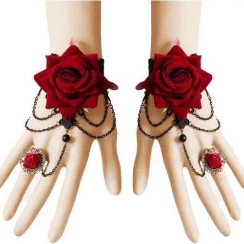 European and American new retro fashion Halloween lace red rose bracelet ring one wrist band bride ornaments