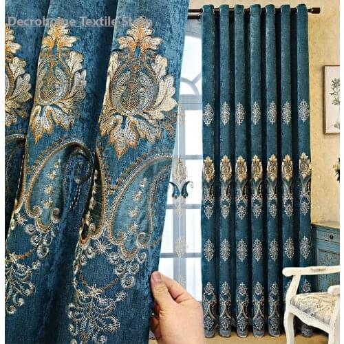 European-Style Chenille Embroidered High Shading Light Blackout Curtains for Living Room Bedroom Curtains Luxury Home Decor
