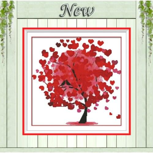 Love tree decor paintings Happy flowers Counted printed on fabric DMC 14CT 11CT DIY Embroidery Sets Cross Stitch Needlework kits