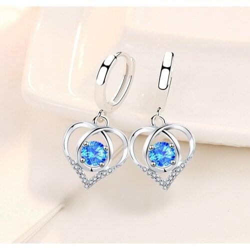 KOFSAC New 925 Sterling Silver Earrings For Women Tricolor Zircon Dream Love Heart Earring Jewelry Lady Wedding Accessories Hot