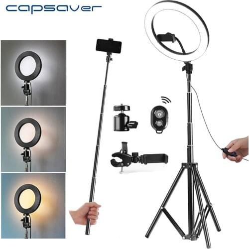 Capsaver 10" USB Ring Lamps Video Light with Tripod Phone Holder 64 LEDs Ring Light for Photography Shoot 2700K/5500K Dimmable